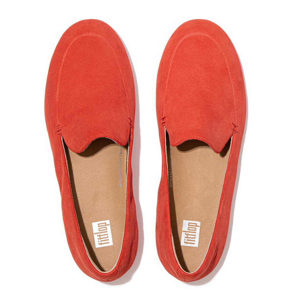 Fitflop Womens Loafers - Lena Suede - Coral Pink - 690-MCFZWQ